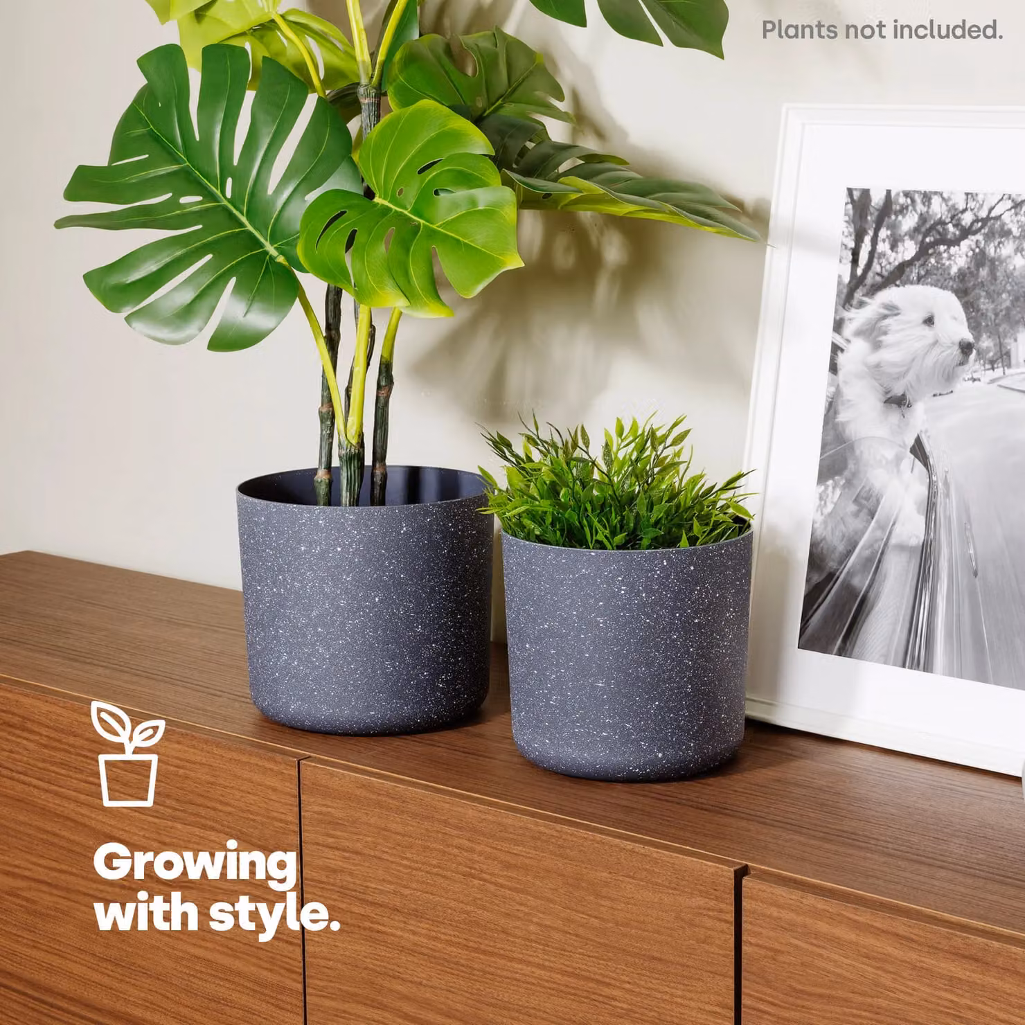 LIVIVO Round Sandstone Style Plastic Planter Pot in White, Black and Grey, Diameter: 22 cm, Height: 20 cm – 2