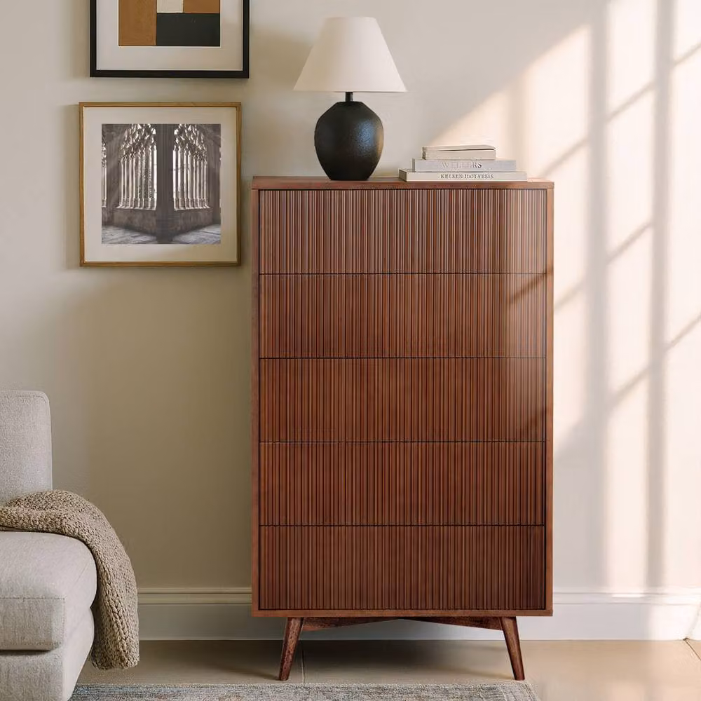 Teamson Home Tremolo Walnut Bedroom Dresser Chest of Drawers, W: 127 cm, H: 76.2 cm, D: 45.7 cm – 3