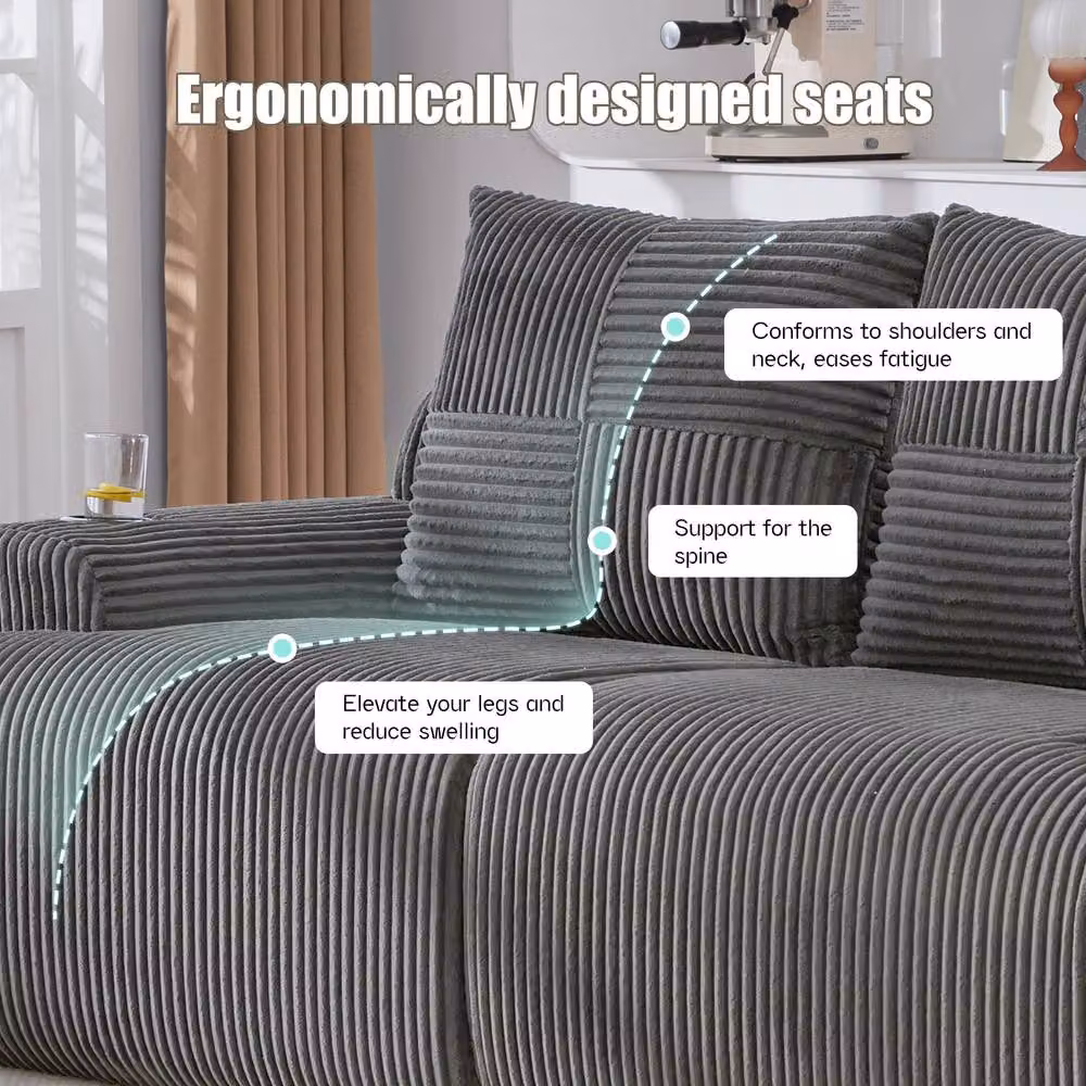 BTM Modular 2 Seater Corduroy Sofa in Grey with Cup Holders, W/D/H: 200 x 80 x 80 cm – 5