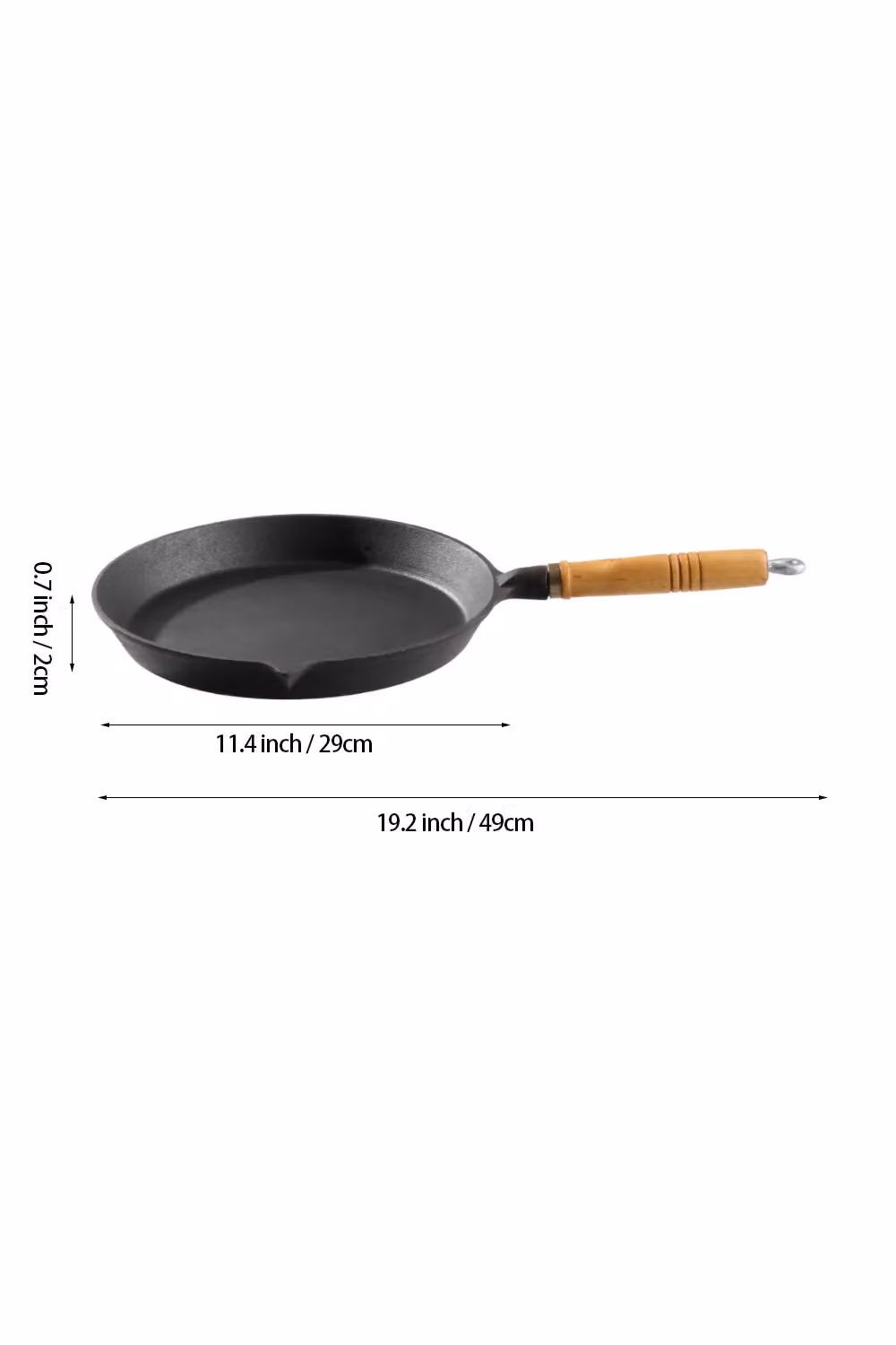 Living and Home Black Cast Iron Frying Pan with Removable Wooden Handle and Pouring Spout, Diameter: 29 cm – 3