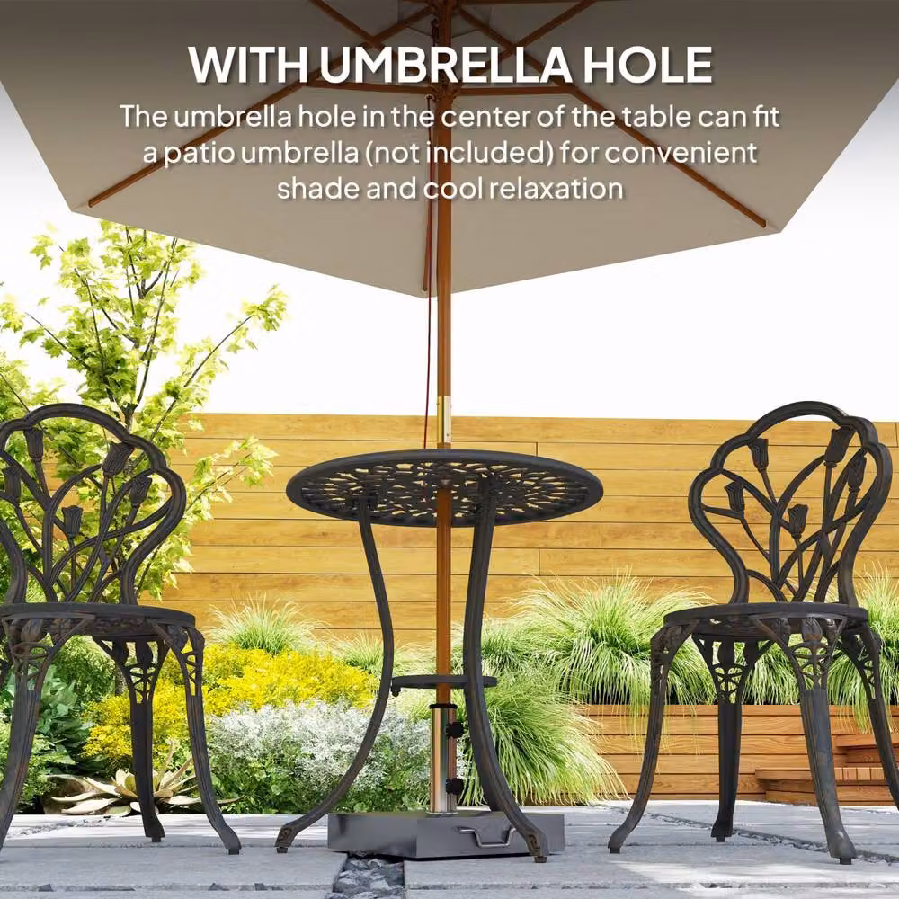 Wyld Haus 3 Piece Bronze Aluminium Bistro Set with Parasol Hole and 2 Seats – 7