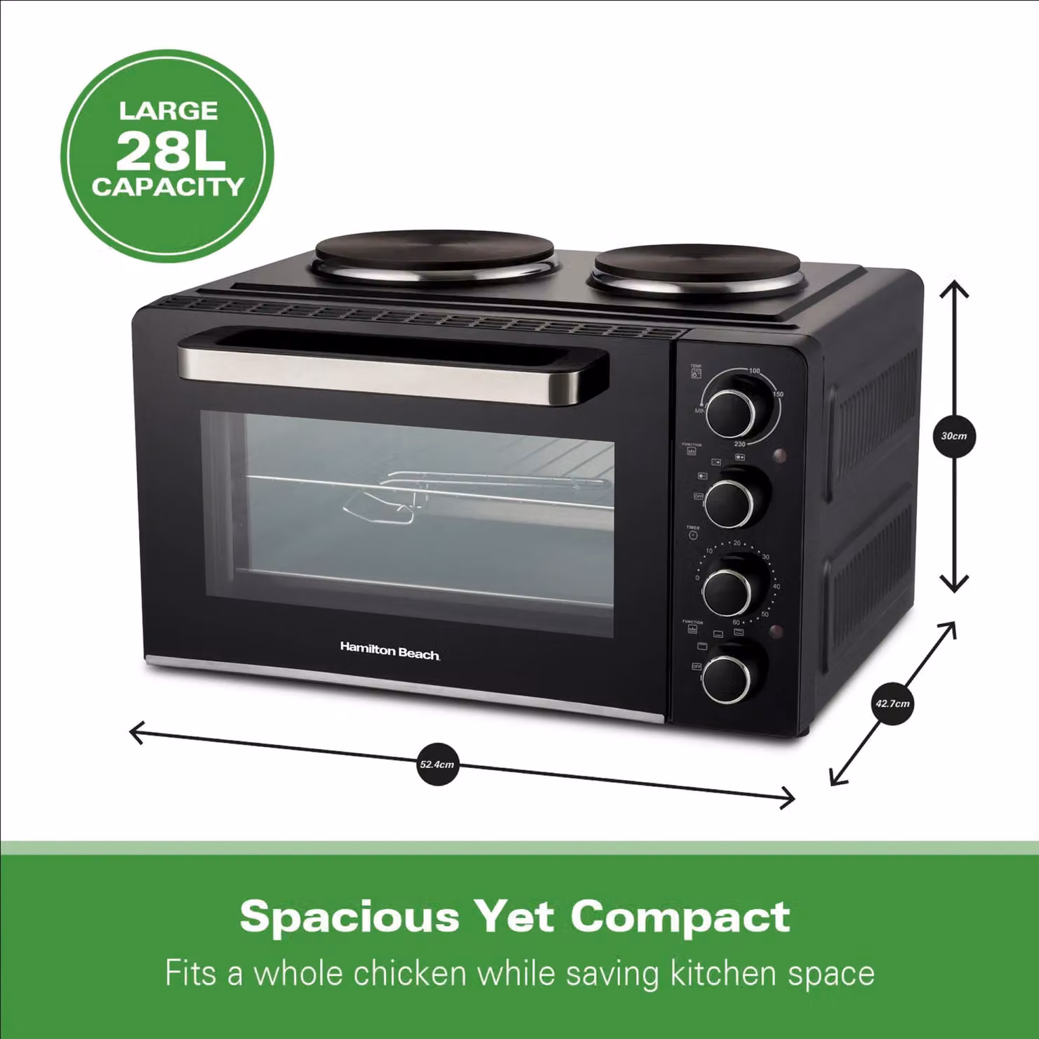 Hamilton Beach 28L Mini Oven with Double Hotplate in Black – 3