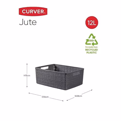 Curver Jute Grey Plastic Storage Basket with Open Weave Design, 12 l – 3
