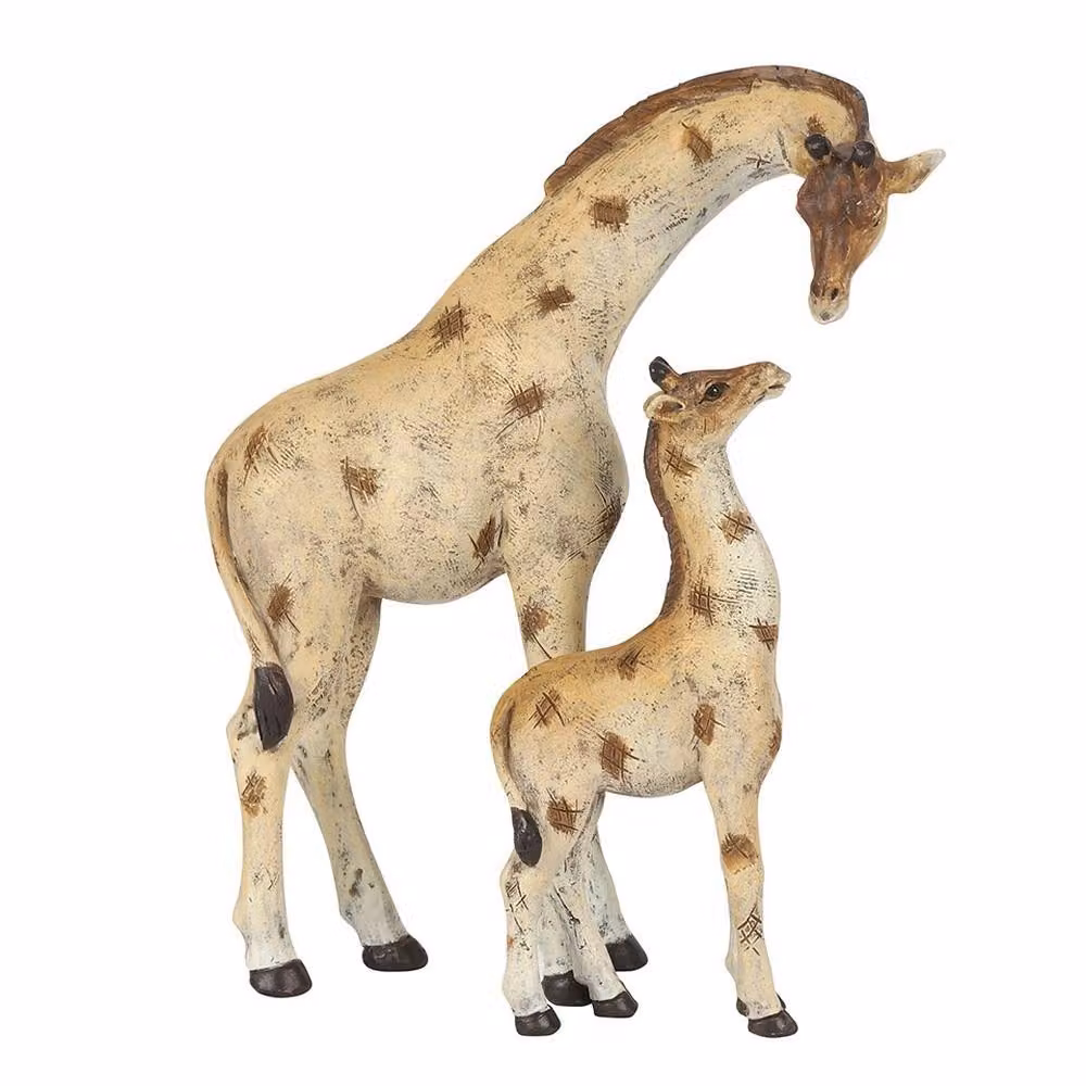 Uniqueful Stand Tall Giraffe Mother and Baby Ceramic Ornament in Beige – 2
