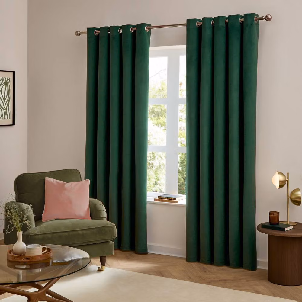 Furn Ultimate Velvet Blackout Eyelet Curtains, Emerald Green, Width: 168 cm, Drop: 229 cm – 2
