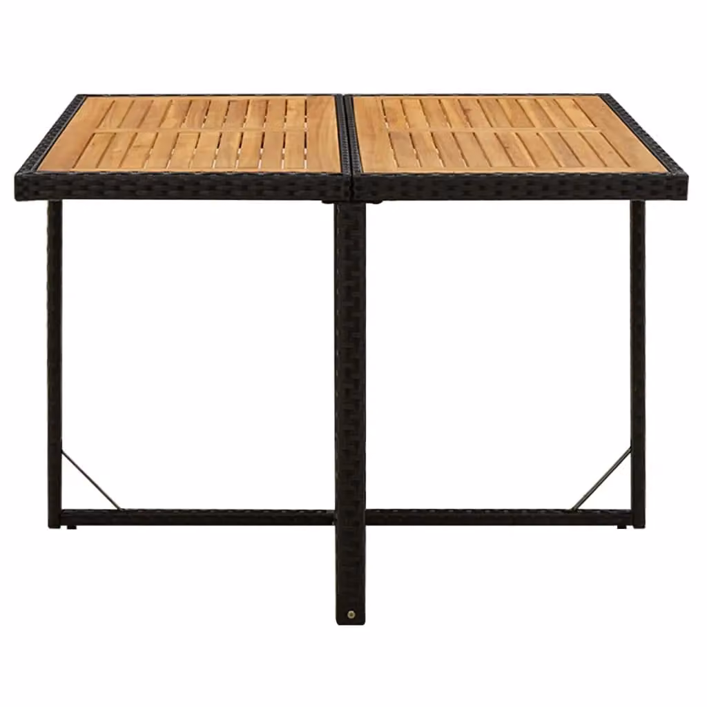 Berkfield Home Black Poly Rattan and Acacia Wood Garden Table W/D/H: 109 x 107 x 74 cm – 2