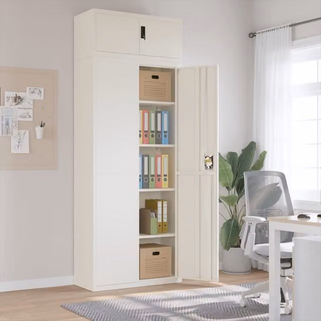 Berkfield Home White Steel File Cabinet with Hinged Doors and Adjustable Shelves, W/D/H: 90 x 40 x 240 cm – 1