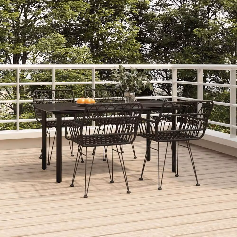 Berkfield Home Beautiful 5 Piece Garden Dining Set in Black Poly Rattan – 2