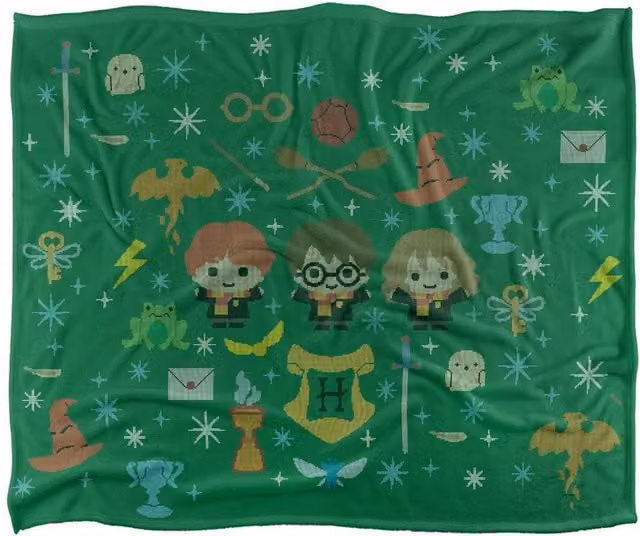 Warner Brothers Harry Potter & The Deathly Hallows Chibi Holiday Fleece Blanket, White, W: 152 cm, D: 127 cm – 1