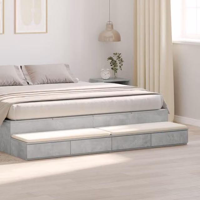 Berkfield Home Bed Drawers in Concrete Grey, W/D/H: 180 x 36.5 x 16.5 cm
