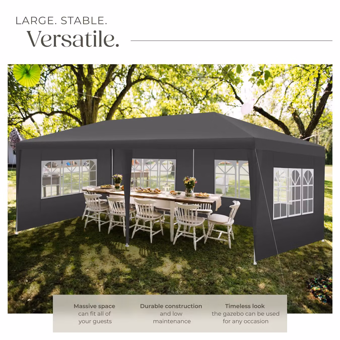 tectake Gazebo Novara in Grey with 5 Side Panels and Windows, W/D/H: 600 x 300 x 250 cm – 3