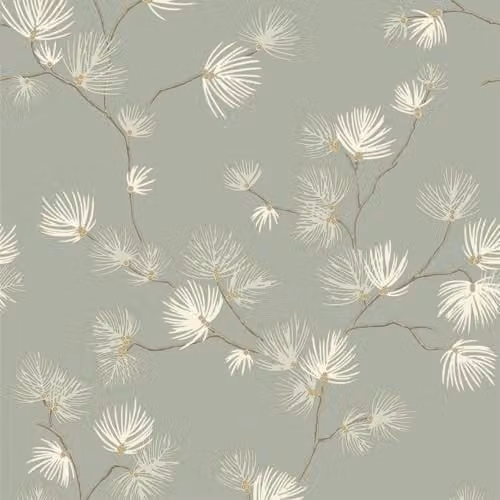 Belgravia Valentino Pine Textured Heavyweight Vinyl Wallpaper in Green with Floral Botanical Design