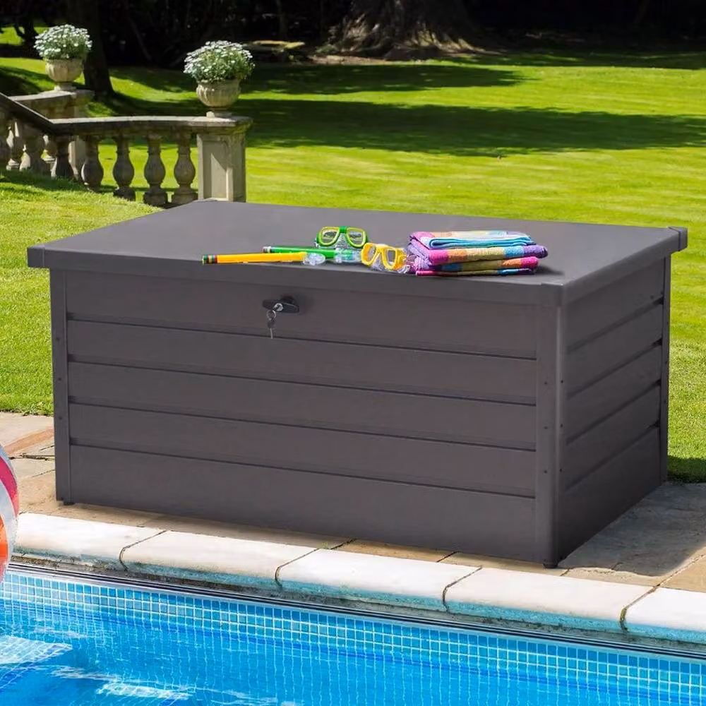 KORVIXA 350L Grey Galvanised Steel Garden Storage Box for Cushions and Shed Items – 3