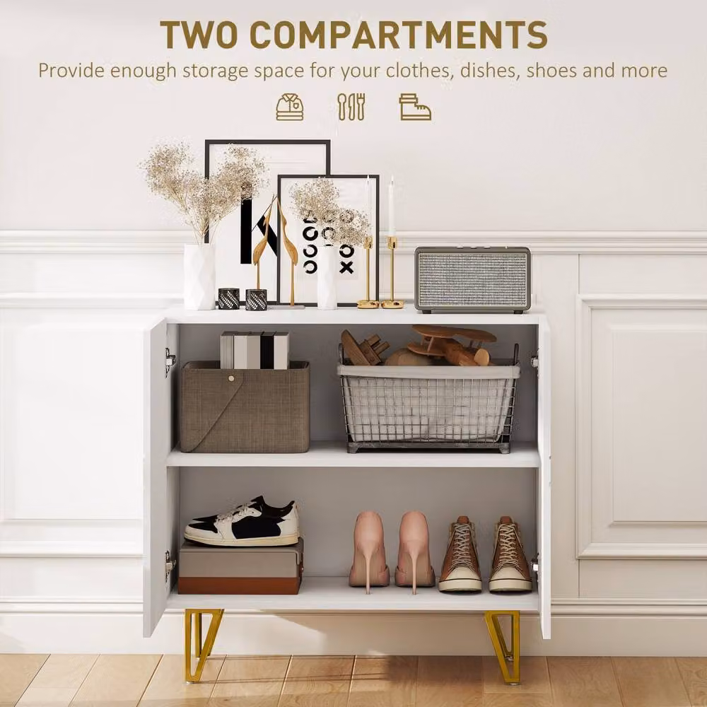 Wyld Haus Diro Modern High Gloss White Sideboard with Geometric Pattern and Gold Hairpin Legs – 3