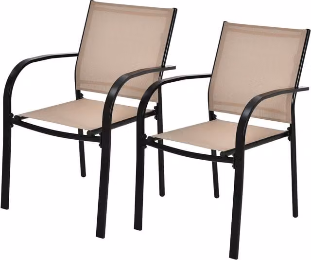 Costway Set of 2 Modern Brown and Beige Metal Outdoor Dining Chairs