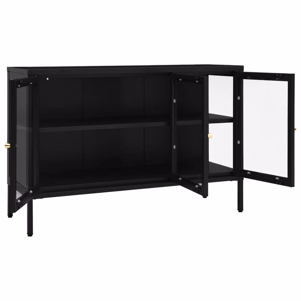 Berkfield Home Black Matt Steel and Glass Sideboard W/D/H: 105 x 35 x 70 cm – 5