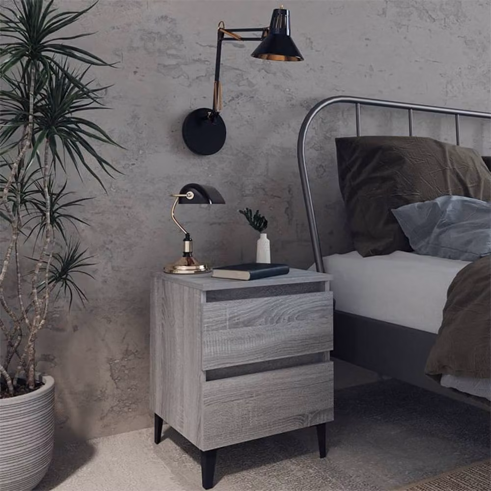 Berkfield Home Set of 2 Sturdy Bedside Cabinets in Grey Sonoma with Metal Legs, W/D/H: 40 x 35 x 50 cm – 2