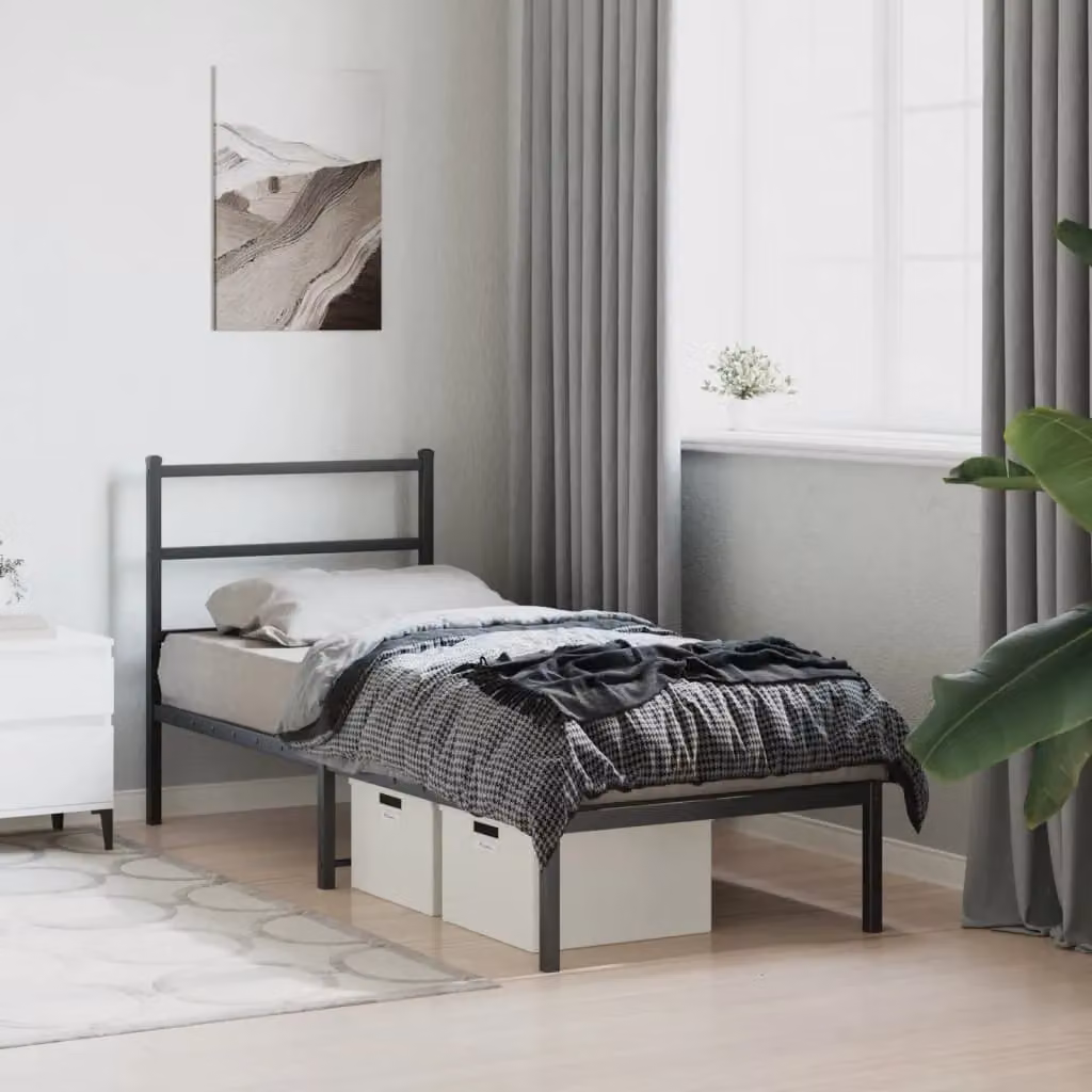 Berkfield Home Metal Bed Frame with Headboard, Black, W/D/H: 80 x 200 cm – 3
