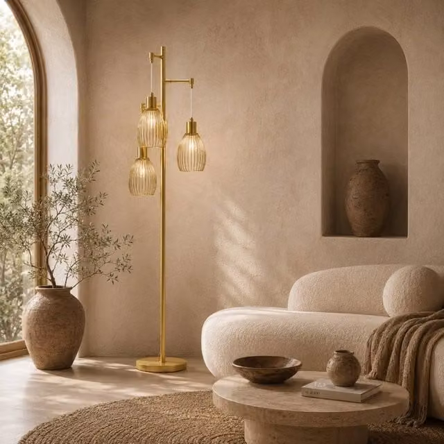 Wyld Haus Rodi 3 Light Industrial Floor Lamp in Gold/Brass, Height: 170.5 cm – 1