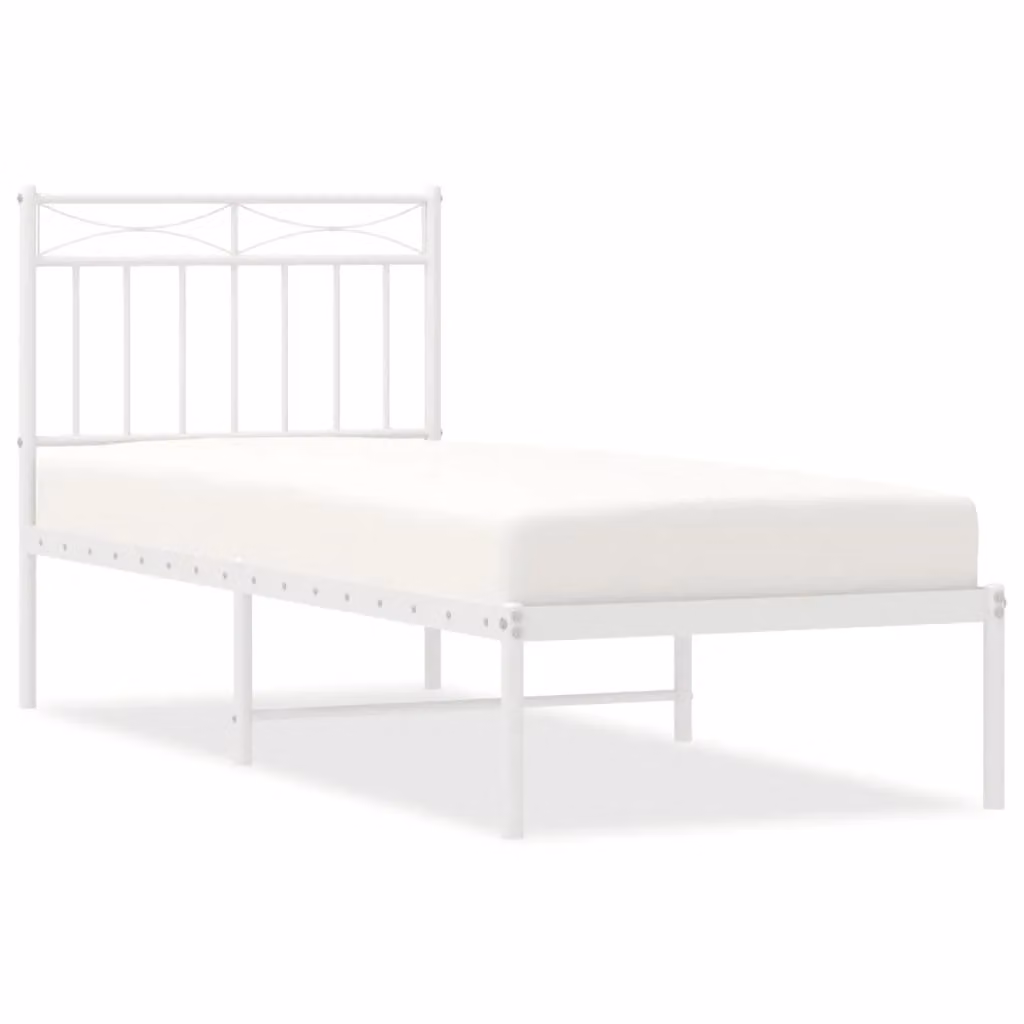 Berkfield Home Metal Bed Frame with Headboard in White, W/D/H: 75 x 190 cm Small Single – 2