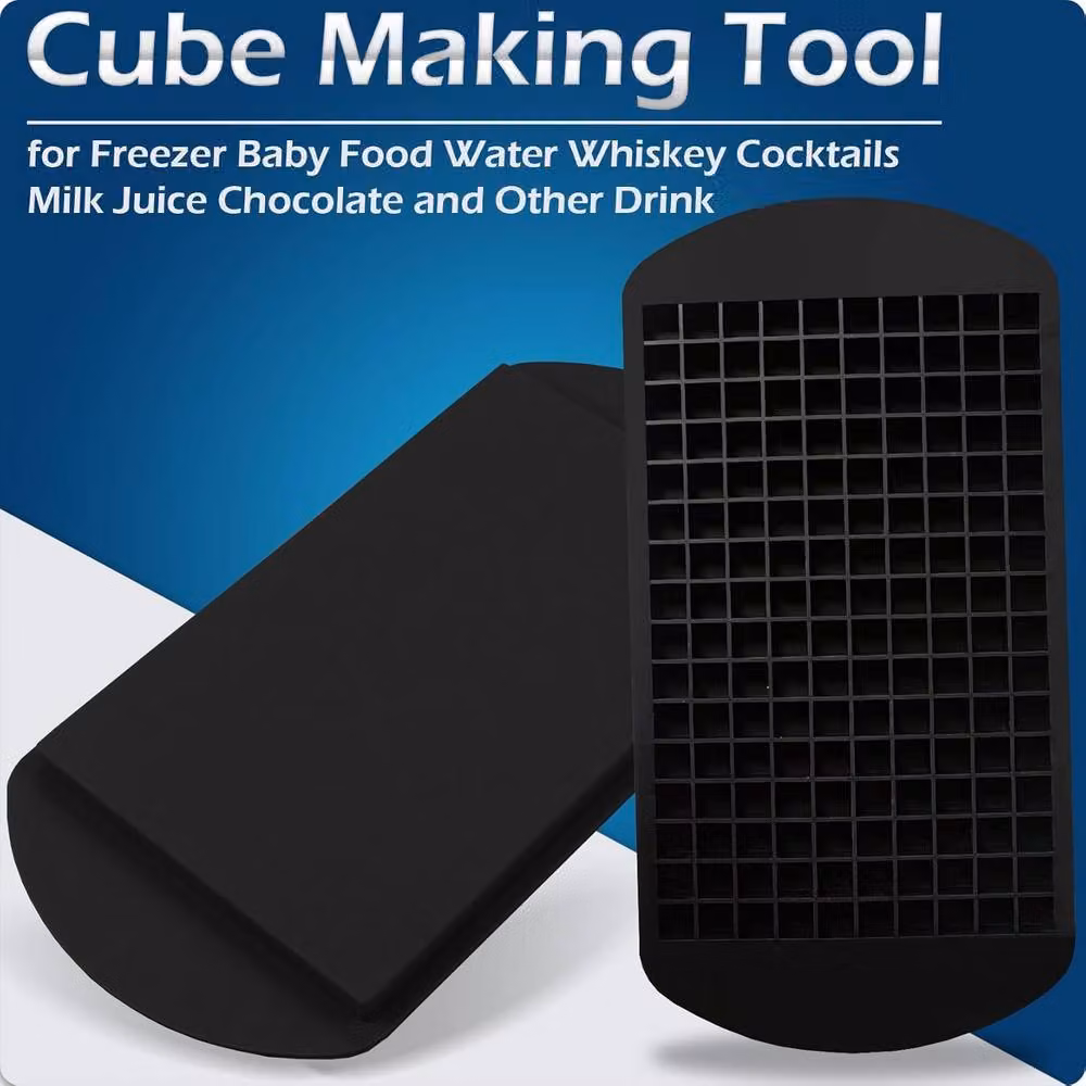 ATEK Silicone Ice Cube Tray Set with Lid in Black – 7