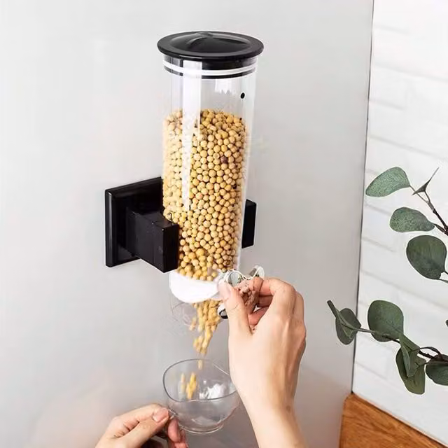 Livingandhome Airtight and Leakproof Wall-Mounted Cereal Dispenser for Dry Food Storage, Black Acrylic