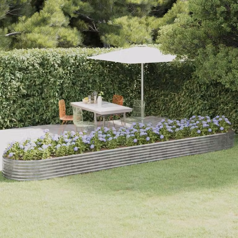 Berkfield Home Garden Powder-coated Steel Raised Bed in Silver, W: 507 cm, D: 100 cm, H: 36 cm