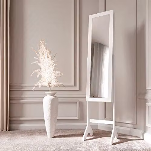 CARME HOME Caitlyn Freestanding Full Length Jewellery Mirror Cabinet in White, W/D/H: 31.5 x 35.0 x 146.0 cm