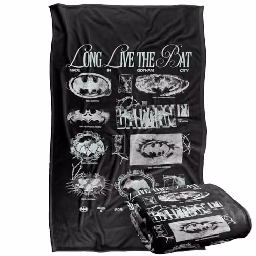 Warner Bros. Batman Grunge Logos Super Soft Fleece Throw Blanket, Multicolour, W: 91.44 cm, L: 147 cm
