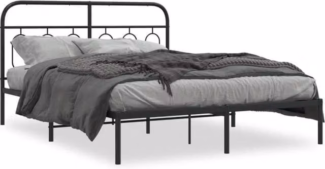 Berkfield Home Metal Bed Frame with Headboard, Black, W/D/H: 140 x 190 cm