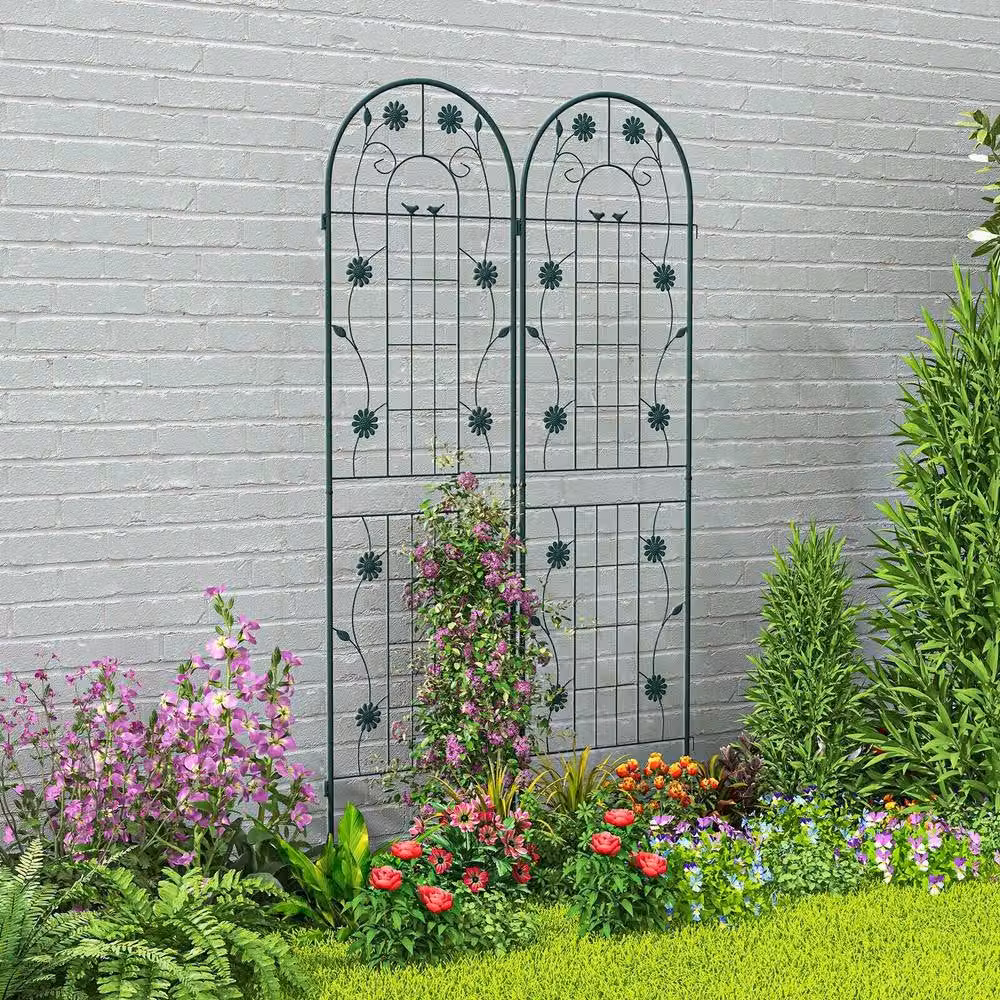 Costway 2 Pack Metal Garden Trellis Plant Support for Climbing Plants in Green, H 220 cm x W 50 cm – 2