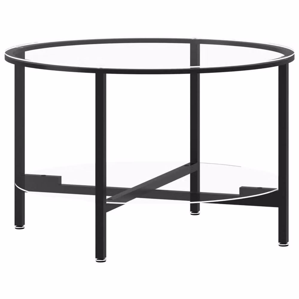 Berkfield Home Round Tea Table with Black and Transparent Tempered Glass, W: 70 cm, D: 70 cm, H: 46 cm – 3