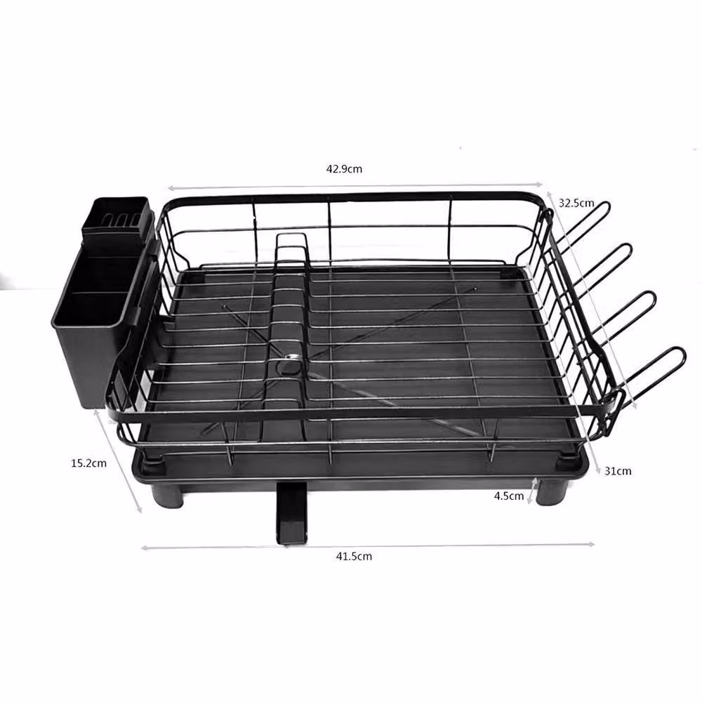 FORGEVIO Black Steel Dish Drainer Rack with Cutlery Holder, Cup Holder and Drip Tray – 2