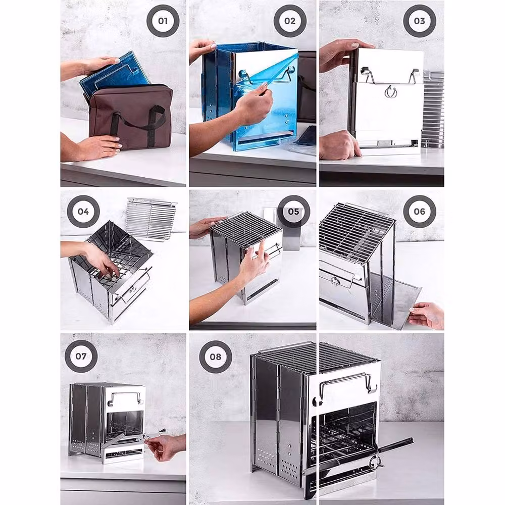 NESTLUNE Folding Wood Burning Stove for Outdoor Camping and BBQ, Silver, W/D/H: 100 x 100 x 21 cm – 5