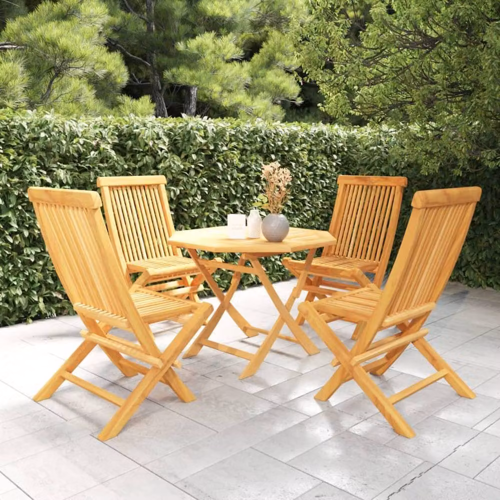 Berkfield Home 5 Piece Garden Dining Set in Brown Solid Teak Wood – 2