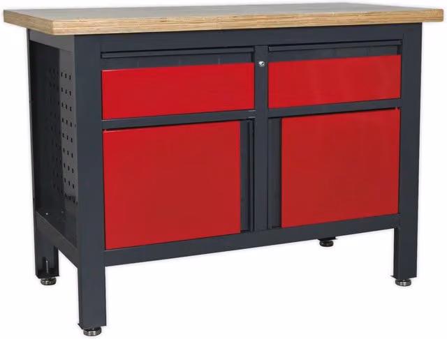 Loops Central Locking Storage and Work Top Station with Pegboard, Red and Multicolour, W/D/H: 120 x 60 x 86.5 cm – 1