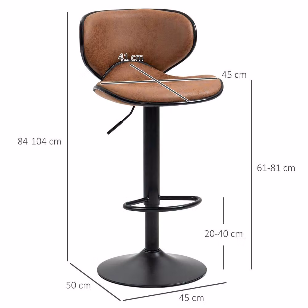 Wyld Haus Bama Set of 2 Brown Microfibre Adjustable Swivel Armless Bar Stools – 4