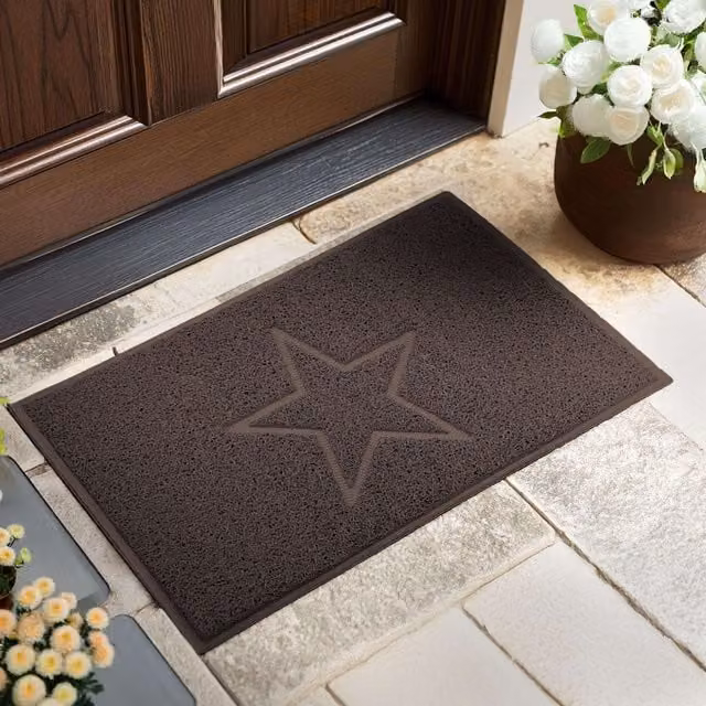 Nicoman Brown Embossed Star PVC Spaghetti Door Mat, W: 45 cm, D: 75 cm