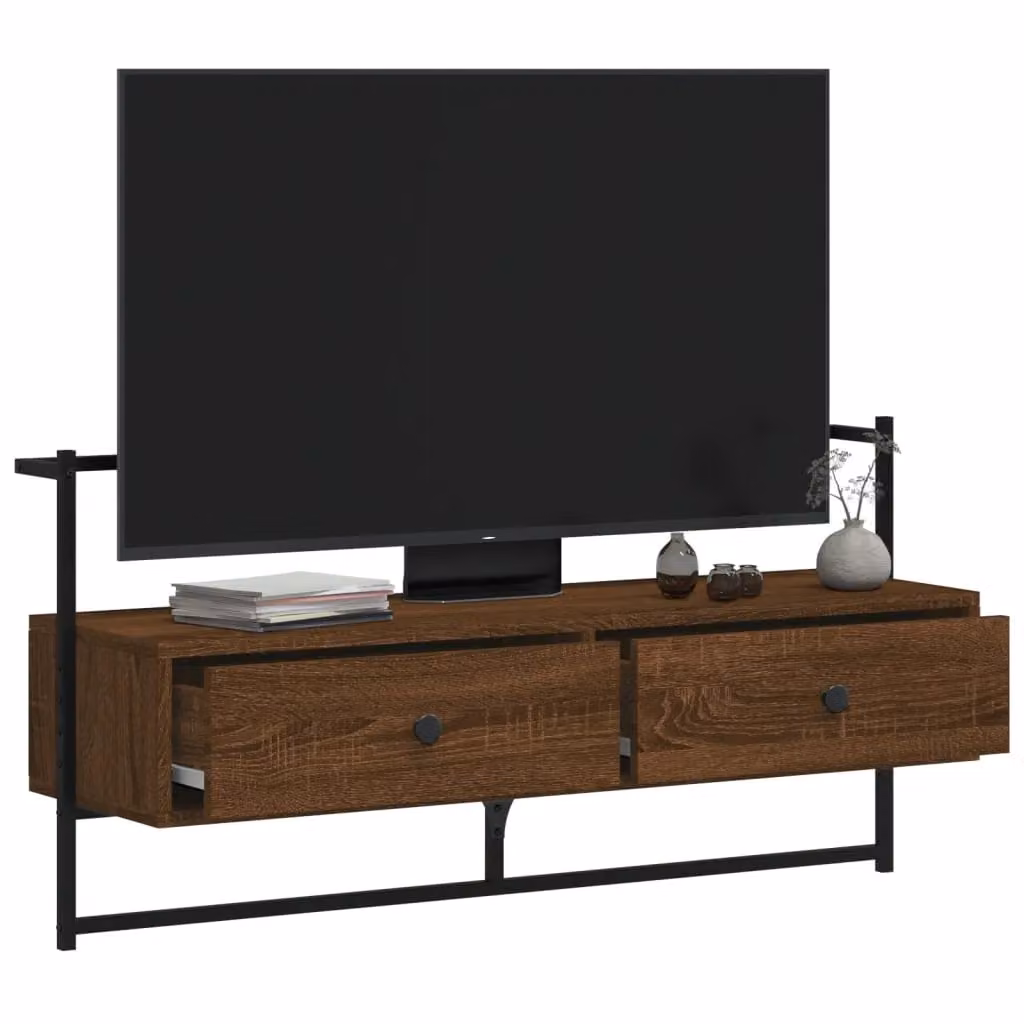 Berkfield Home Wall-mounted TV Cabinet in Brown Oak, W: 100.5 cm, D: 30 cm, H: 51 cm – 3