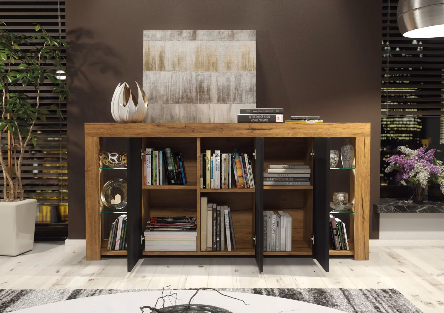 Mex Furniture LTD Modern Brown Sideboard with Matt Doors and Integrated LED Lighting, W: 164 cm, H: 83 cm, D: 35 cm – 6