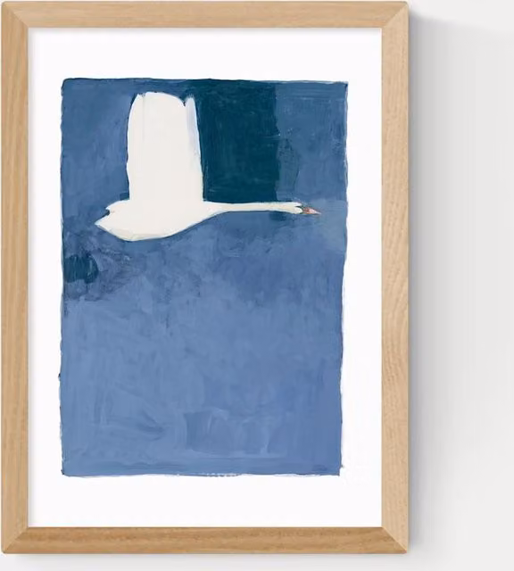 East End Prints The Swan II Classic Framed Paper Art Print in Blue and Beige