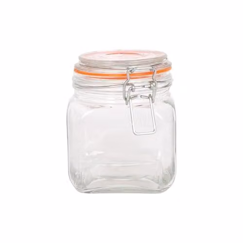 Argon Tableware Square Glass Jar with Clip-Top Lid, 0.76 l, Transparent – 1