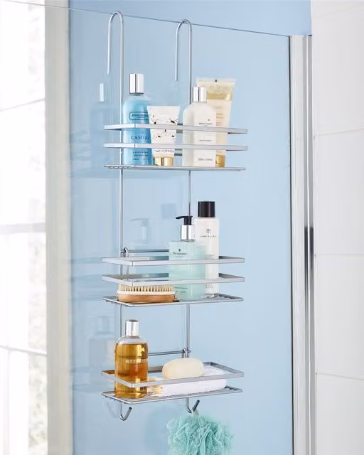 House of Home 3 Tier Silver Metal Shower Caddy Hanging Bathroom Storage Organiser