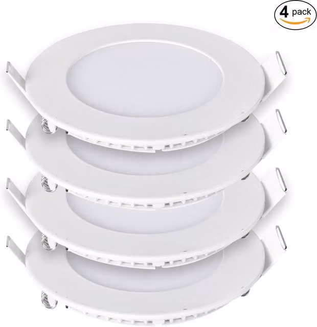 EnerJ Smart 18W Recessed Round LED Downlight Mini Panel, White (Pack of 4)