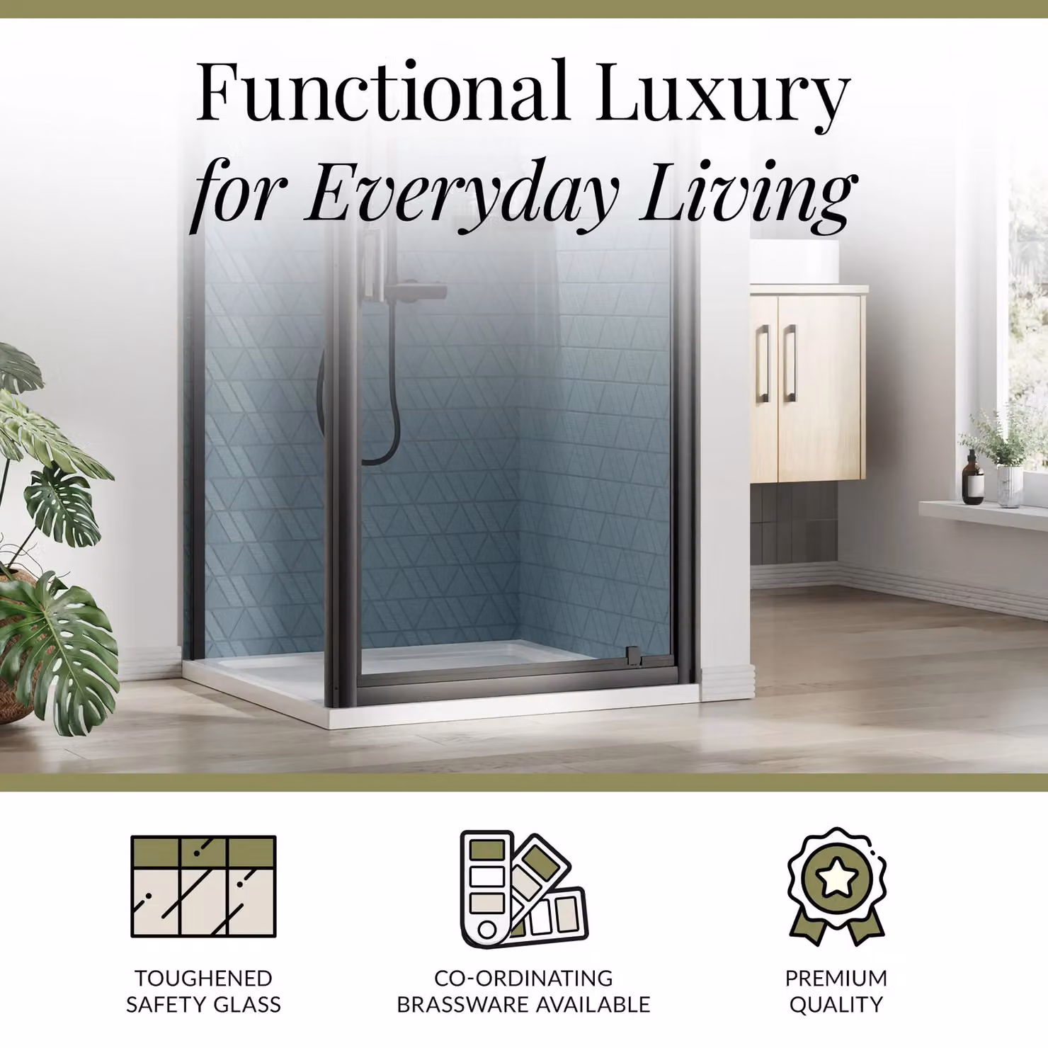 Balterley Ruwa Black Pivot Corner Shower Suite with 6mm Glass and Tray, W/D: 900 x 900 mm – 3