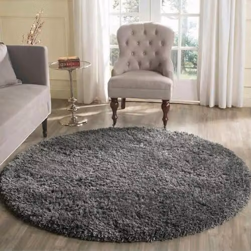 Serdim Rugs Round Shaggy Area Rug for Living Rooms, Dark Grey, Diameter: 120 cm