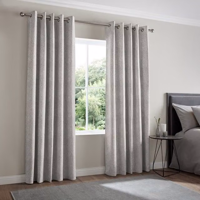 Simply Collection Grey Blackout Eyelet Fabric Panel Curtain