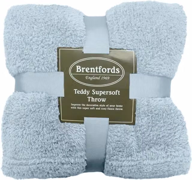 Brentfords Plain Blue Soft Teddy Fleece Throw, W: 240 cm