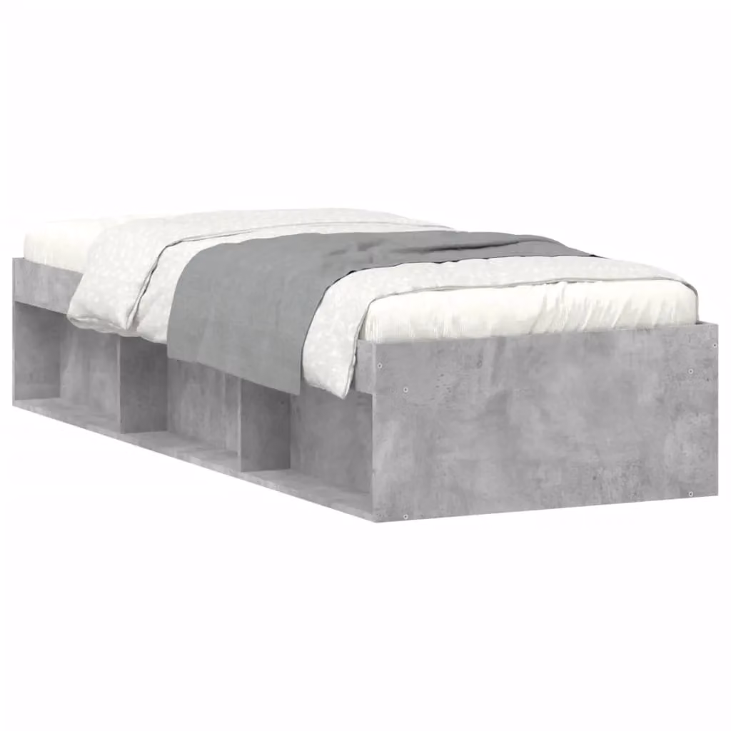 Berkfield Home Modern Small Single Bed Frame in Concrete Grey with Side Compartments, W: 75 cm, L: 190 cm – 2