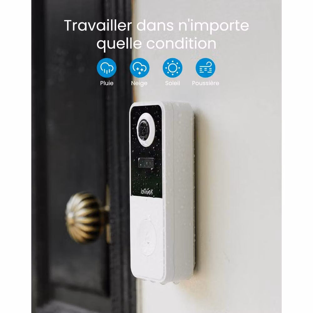 iegeek White 2K Wireless Video Doorbell with 180 Degree Fisheye Lens, IP65 Waterproof Rating and 2-Way Audio – 6